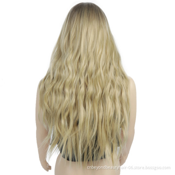 Synthetic middle Point wigs brown body wave wig heat resistant synthetic fiber Long Curly wigs  for women